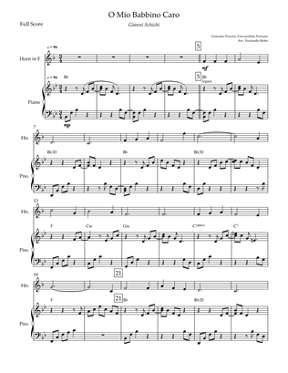 O Mio Babbino Caro (Puccini) for Horn in F Solo & Piano Accompaniment with Chords