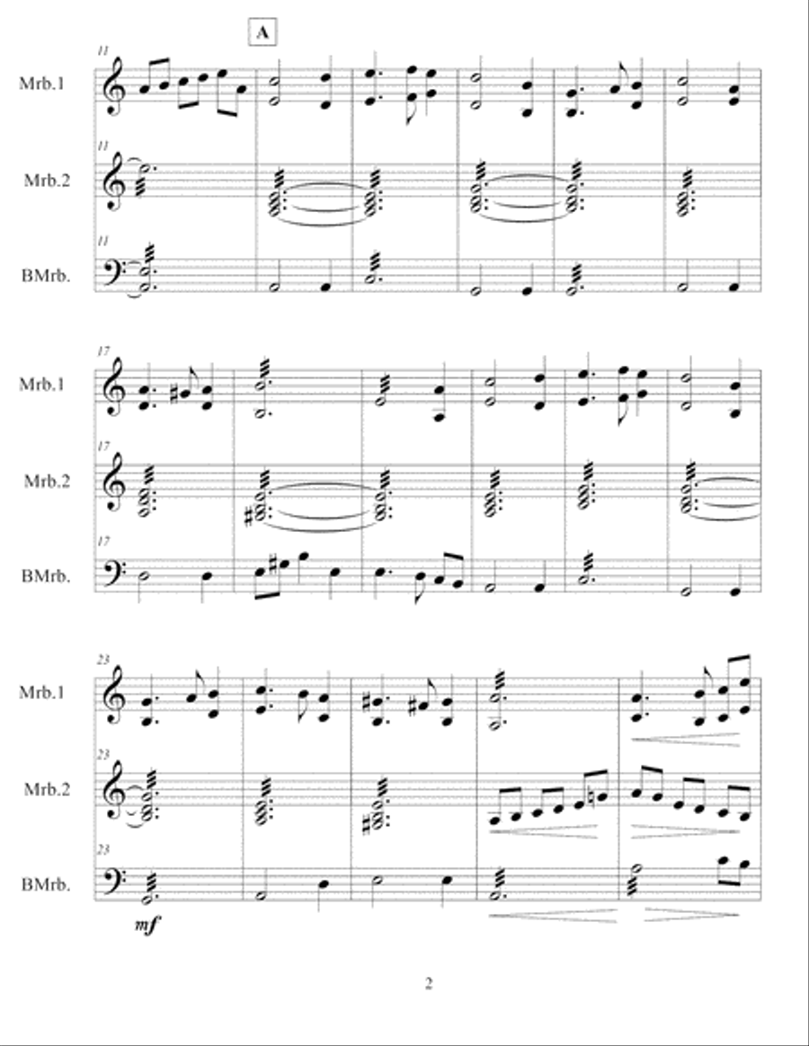 Variations on Green Sleeves for Marimba Trio Small Ensemble scores gallery preview page 3