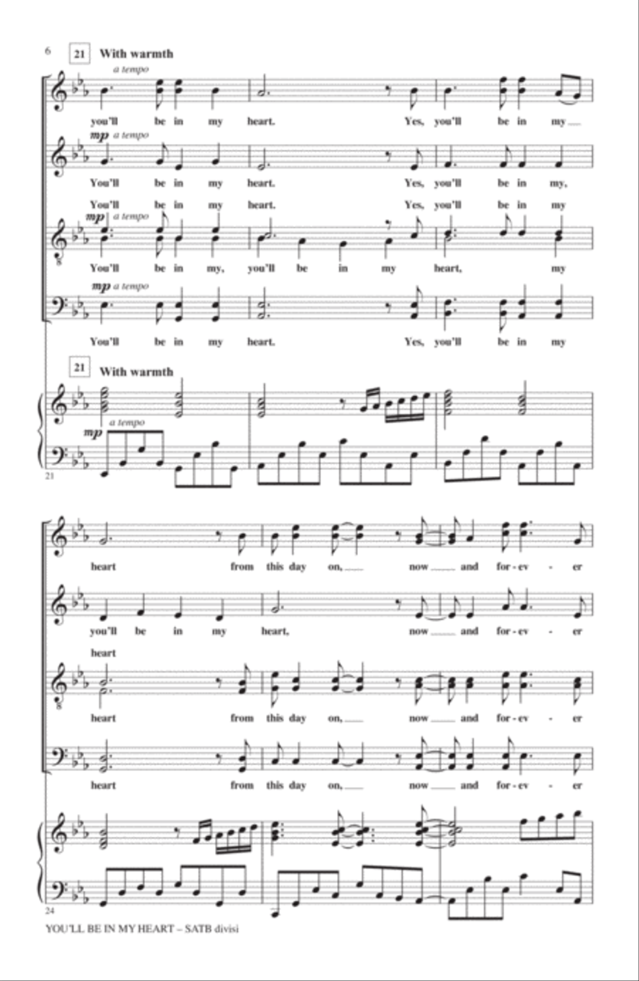 You'll Be In My Heart (from Tarzan) (arr. Mac Huff) 4-Part scores gallery preview page 4