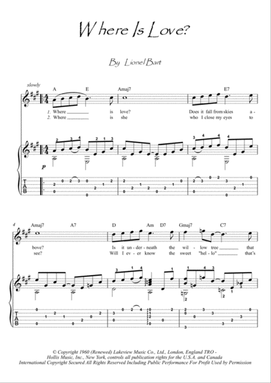 Where Is Love? Guitar Tablature scores gallery preview page 1