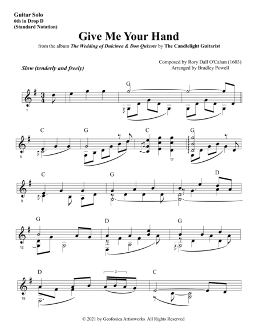 Give Me Your Hand (Tabhair dom do Lámh) Irish Traditional - Guitar Solo (standard notation) Classical Guitar scores gallery preview page 2