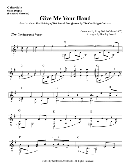 Give Me Your Hand (Tabhair dom do Lámh) Irish Traditional - Guitar Solo (standard notation)