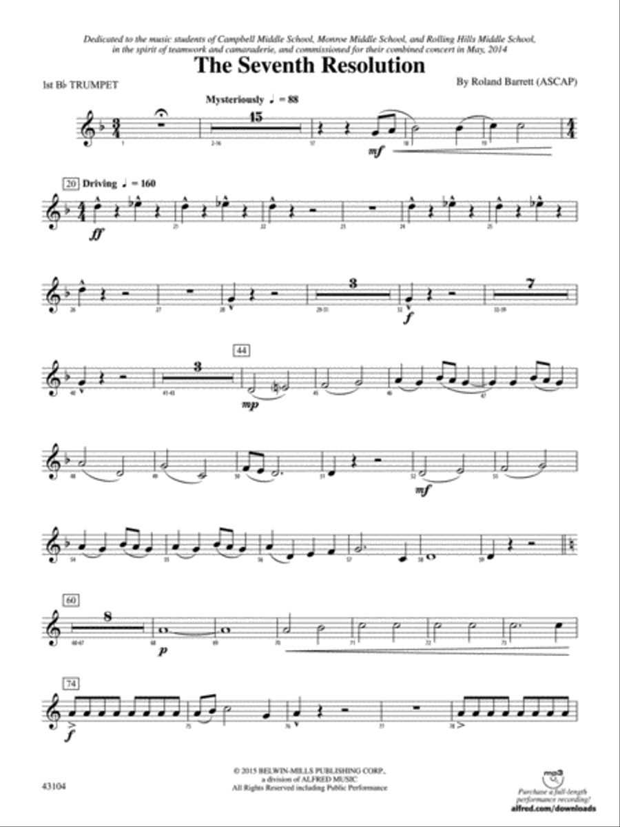 The Seventh Resolution: 1st B-flat Trumpet Concert Band scores gallery preview page 1