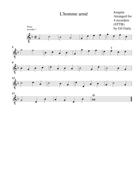 L'homme armé (arrangement for 4 recorders)