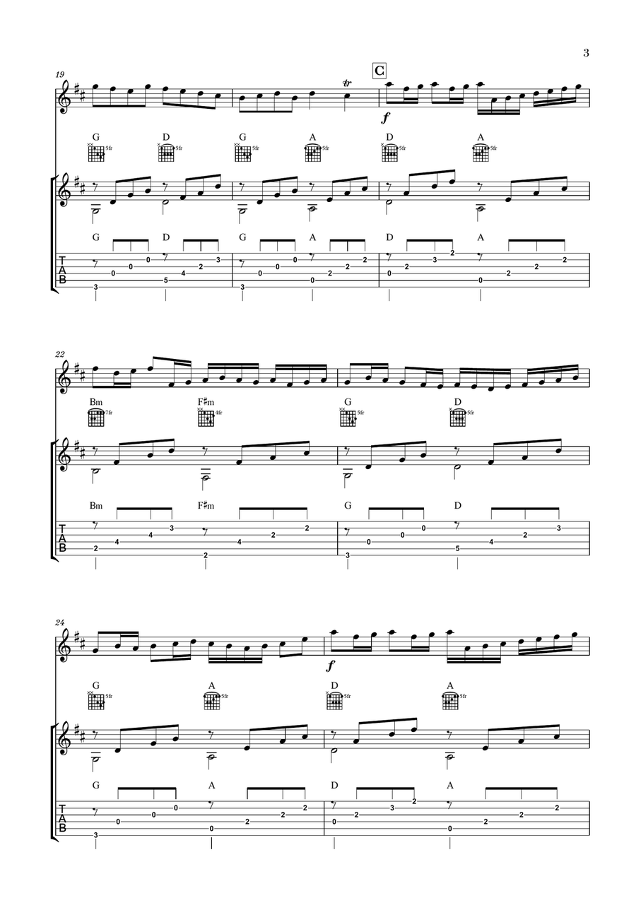 Canon in D for Violin and Guitar (Notation and Tab included) String Duet scores gallery preview page 3
