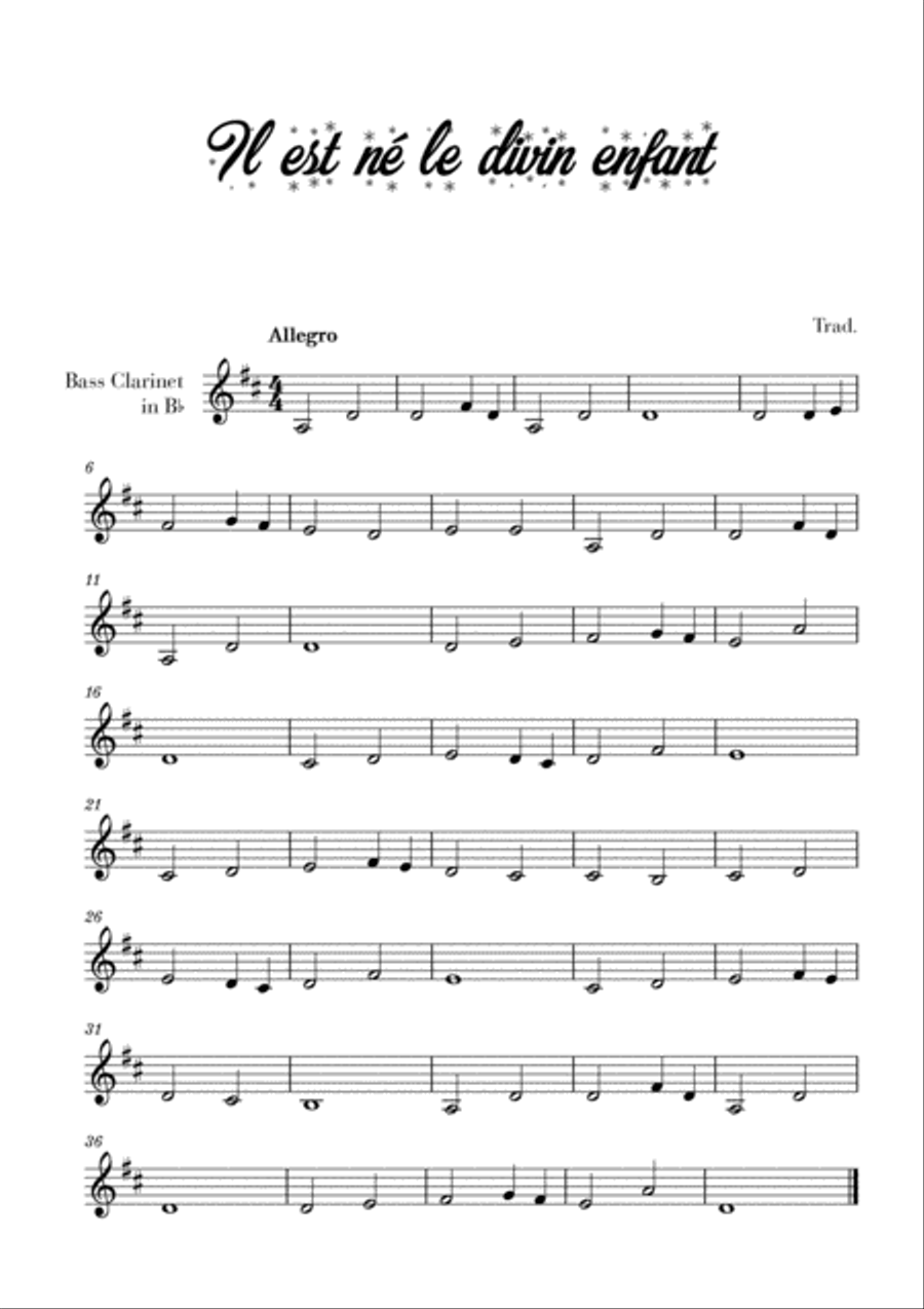Il est né le divin enfant (for Bass Clarinet) Bass Clarinet scores gallery preview page 1