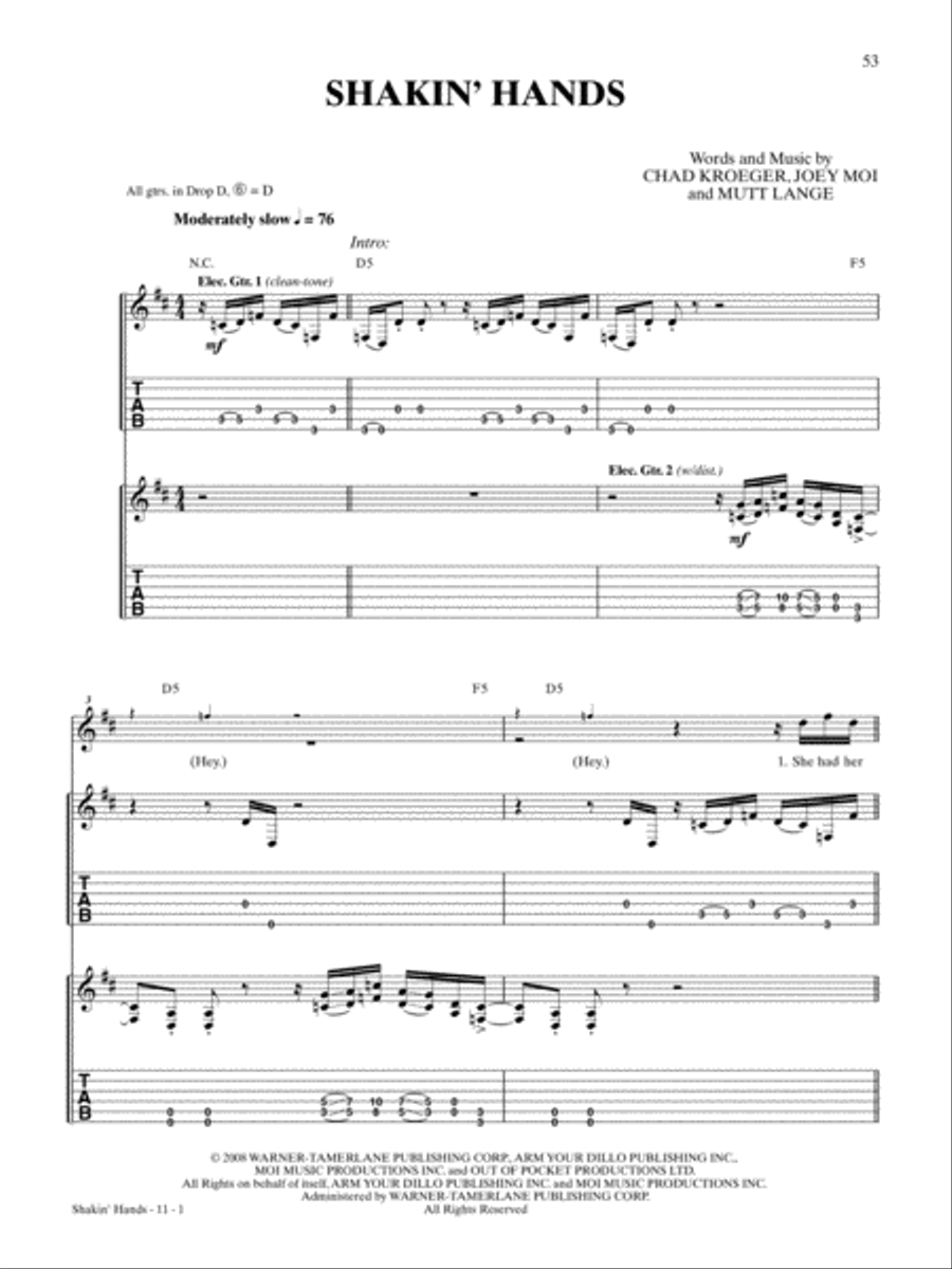 Shakin' Hands Shakin' Hands Guitar Tablature scores gallery preview page 1