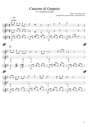 Tema (Canzone) di Geppeto, 2 mandolins & guitar arrangement score - Score Only