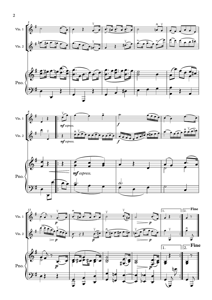 Beethoven - Minuet in G - 2nd. Violin Part & New Piano Part- Suzuki Bk.2 Violin Solo scores gallery preview page 2