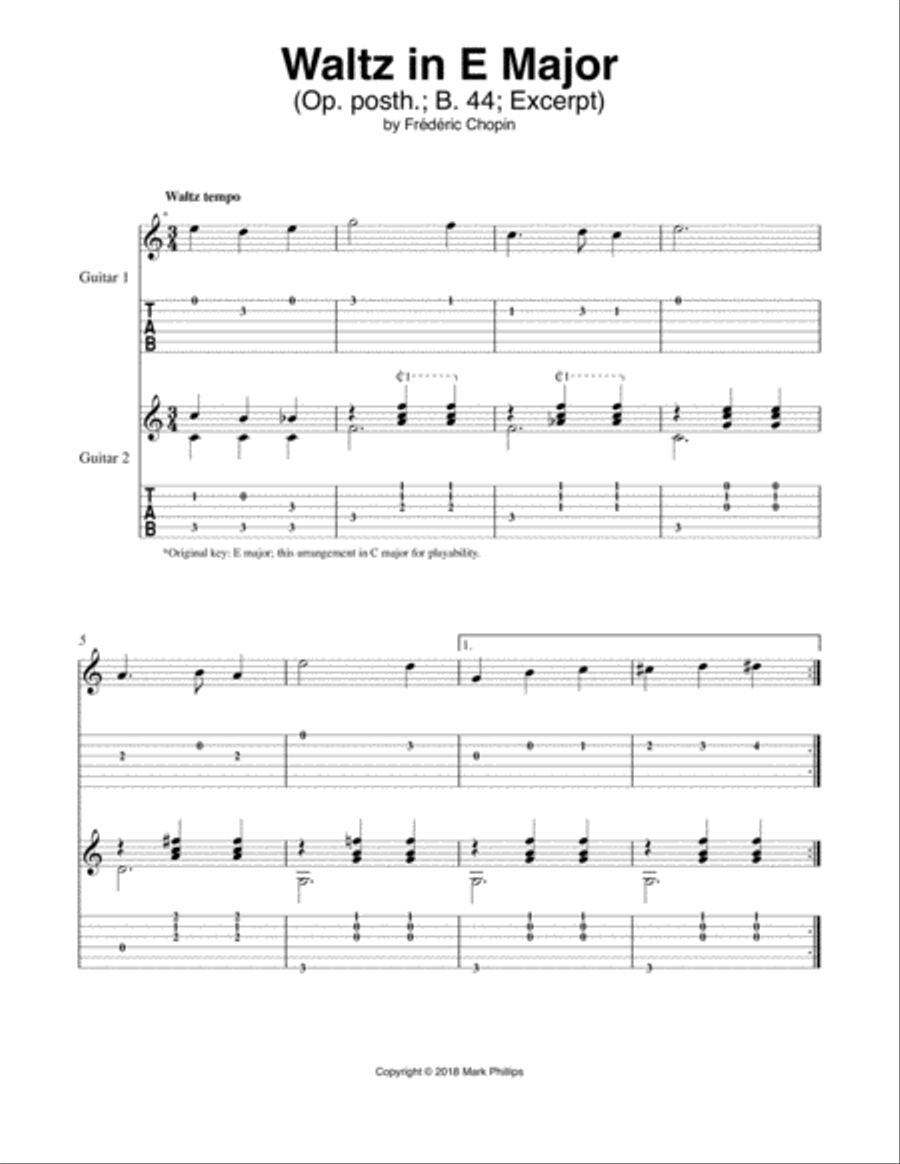 Waltz in E Major (Op. posth.; B. 44; Excerpt) Classical Guitar scores gallery preview page 1