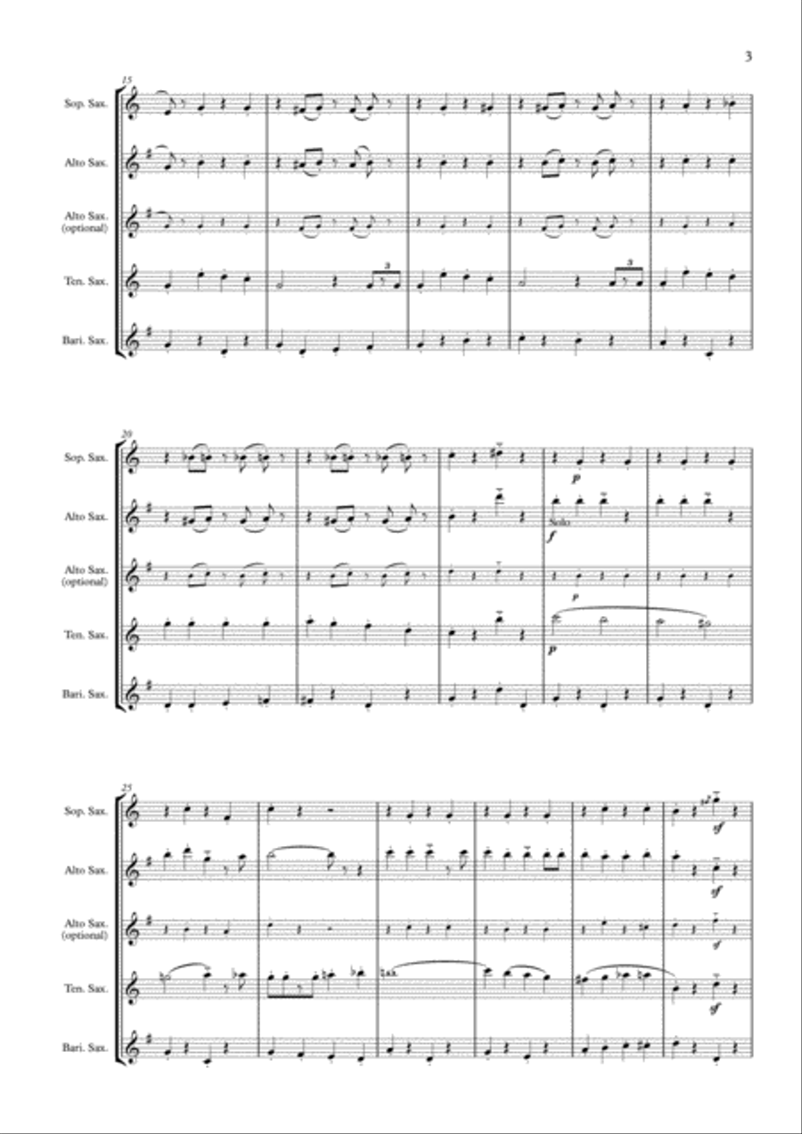 Jingle Bells (Saxophone Quartet / Quintet) - Score Saxophone Quartet scores gallery preview page 3