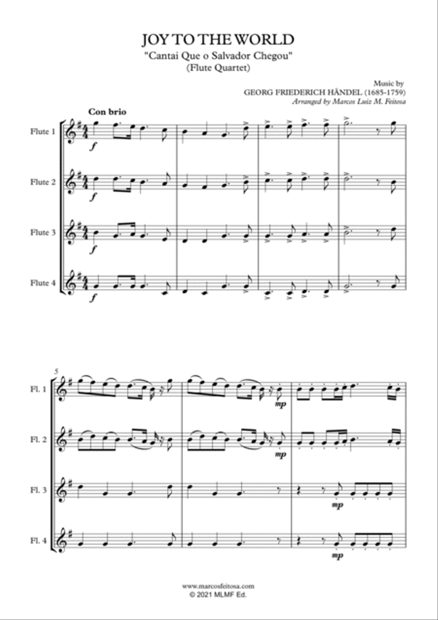 Joy To The World (Cantai Que o Salvador Chegou) - Flute Quartet Flute Quartet scores gallery preview page 3