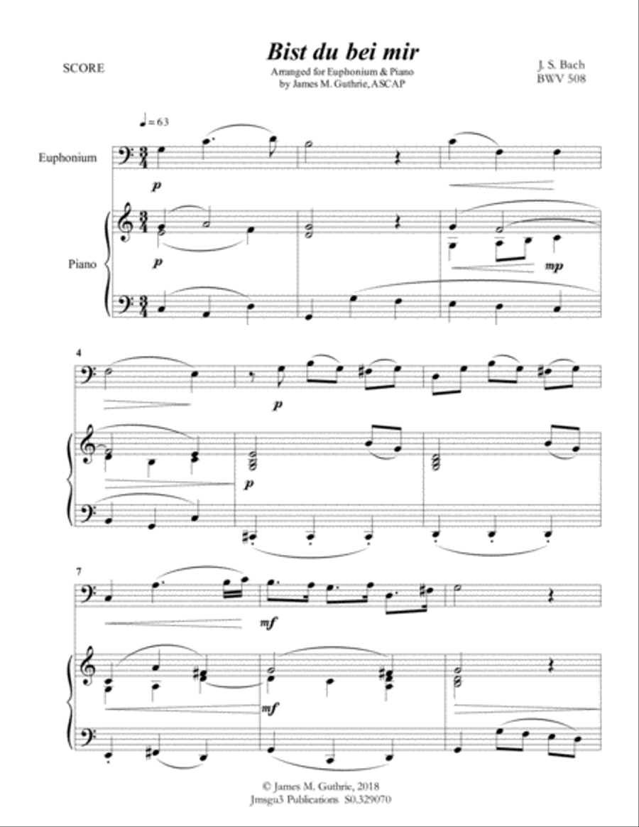 Bach: Bist du bei mir BWV 508 for Euphonium & Piano Euphonium scores gallery preview page 2