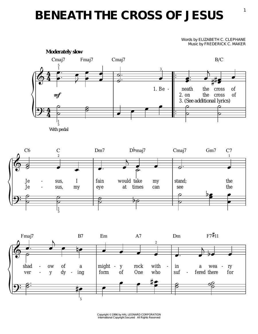 Beneath The Cross Of Jesus Easy Piano scores gallery preview page 1