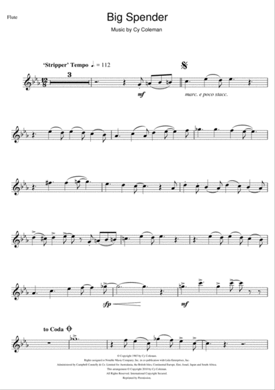 Big Spender (from Sweet Charity) Flute Solo scores gallery preview page 1