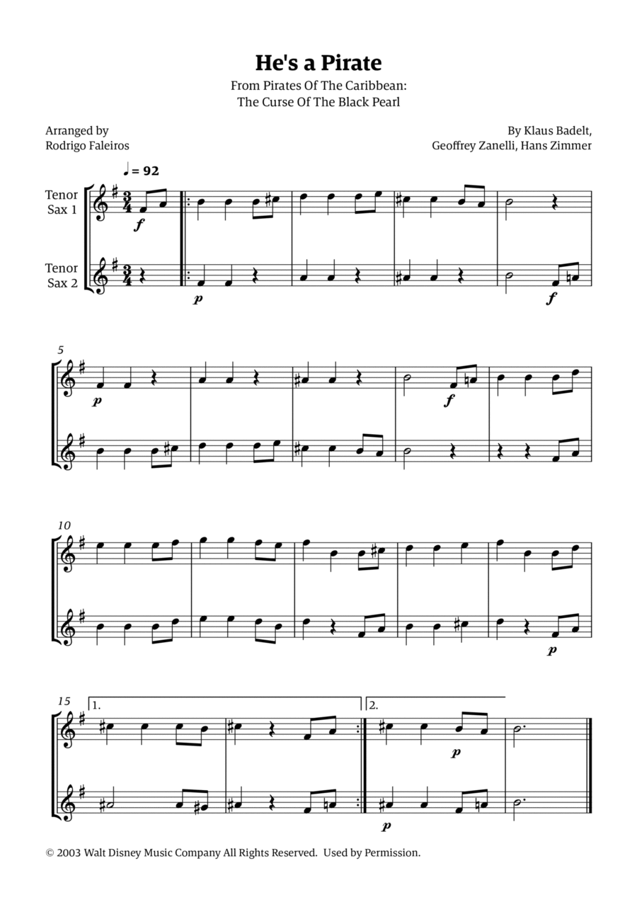 He's A Pirate Woodwind Duet scores gallery preview page 1