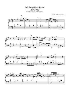 J. S. Bach - Goldberg Variations - BWV 988 - For Piano Solo Full Version