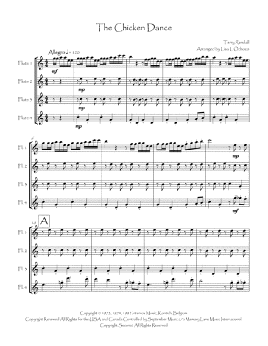 The Chicken Dance Flute Quartet scores gallery preview page 4