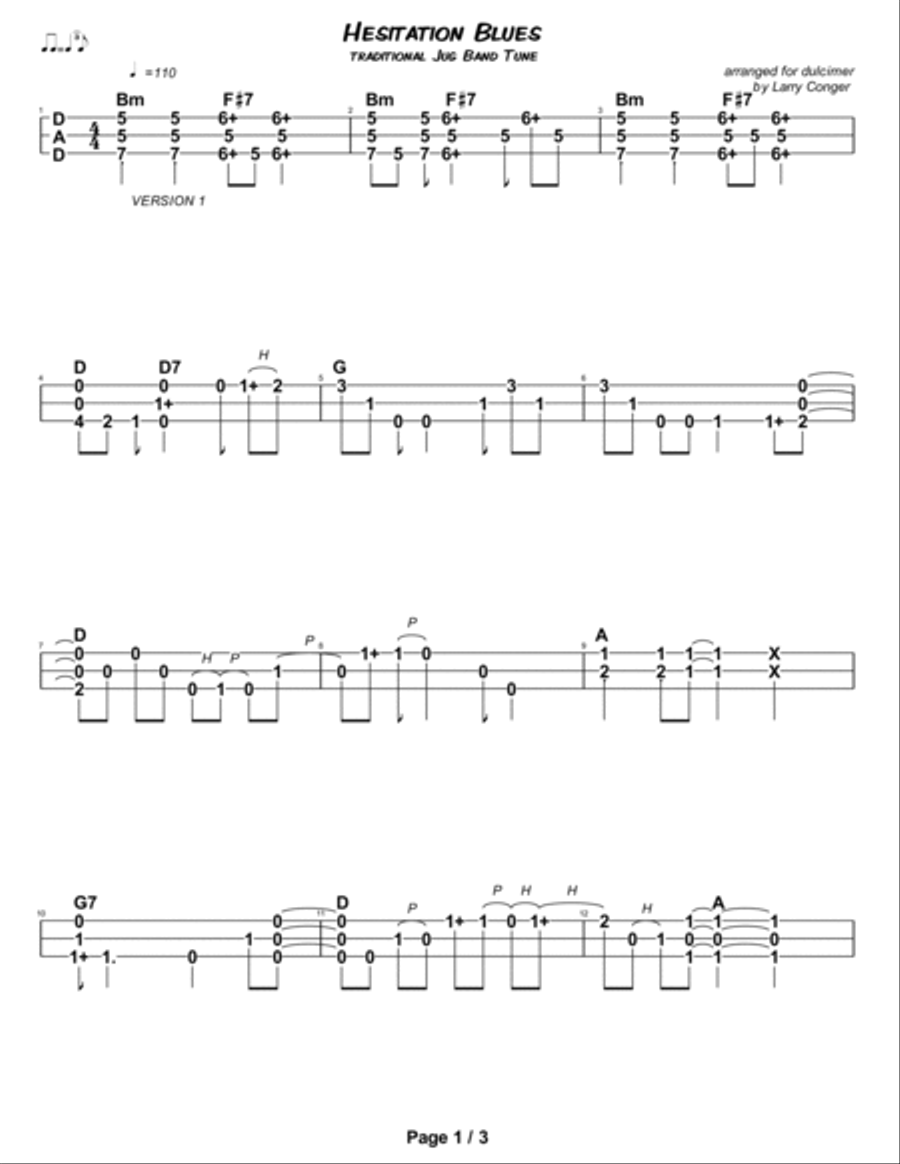 Hesitation Blues Dulcimer scores gallery preview page 2