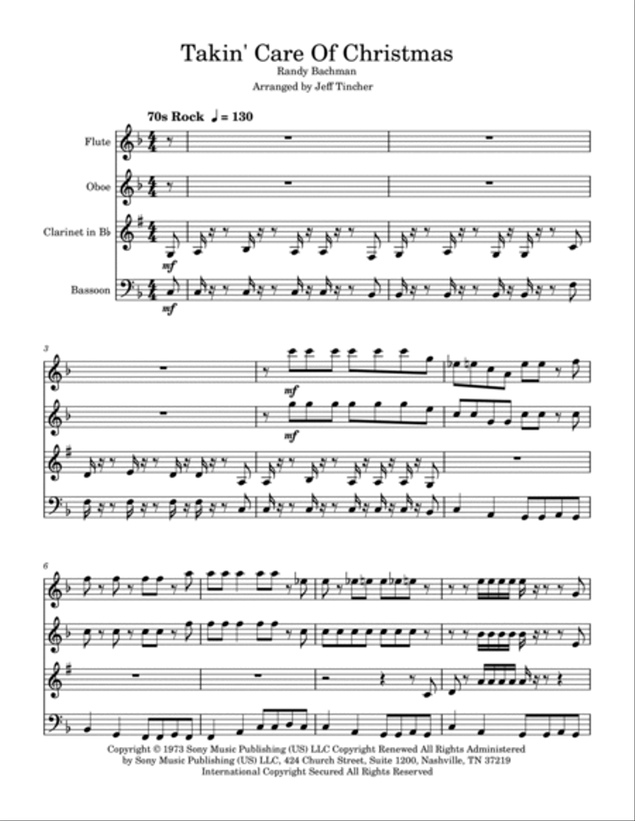 Takin' Care Of Christmas Woodwind Quartet scores gallery preview page 2