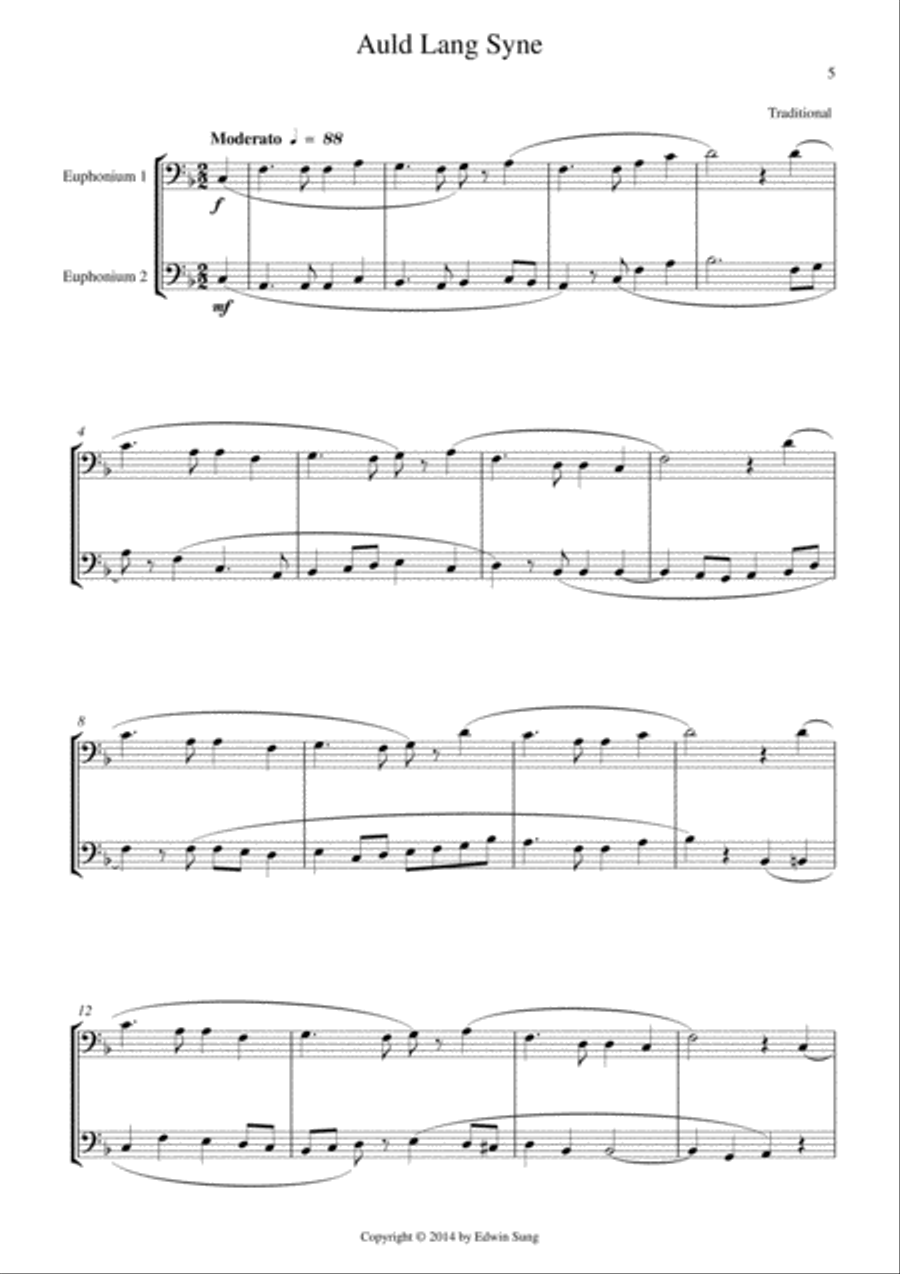 15 Popular Christmas Songs for Euphonium Duet (Bass Clef) (Suitable for beginning / intermediate eup Brass Duet scores gallery preview page 5