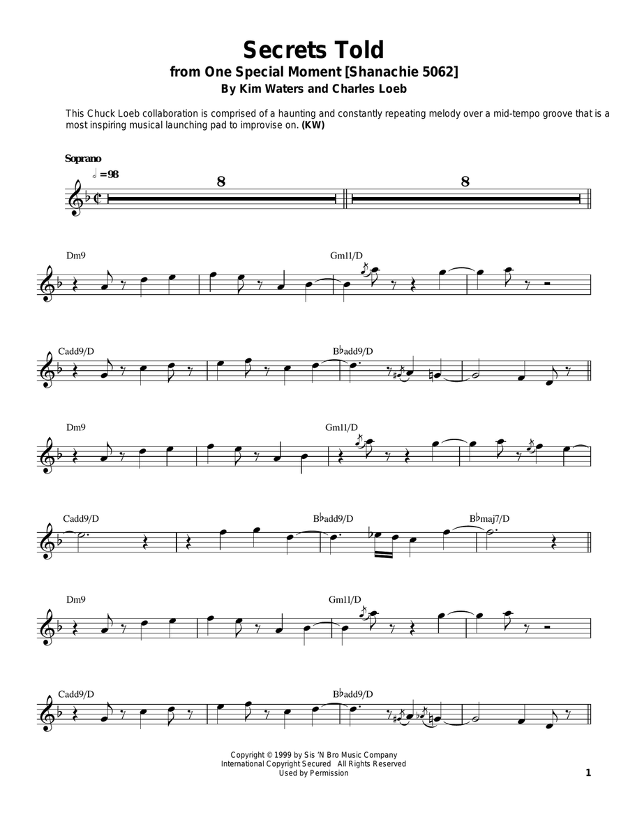 Secrets Told Soprano Saxophone scores gallery preview page 1