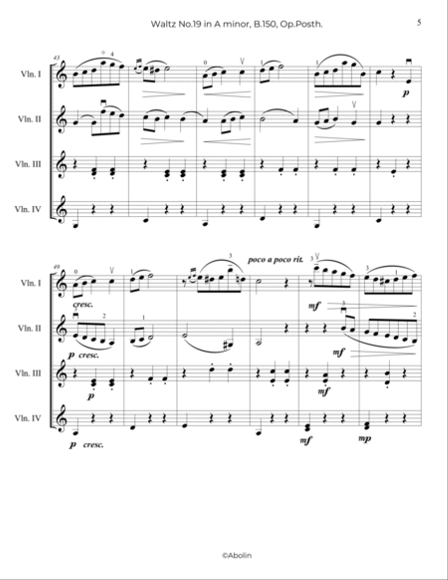Chopin: Waltz No.19, B.150 - arr. for Violin Quartet Chamber Music scores gallery preview page 6