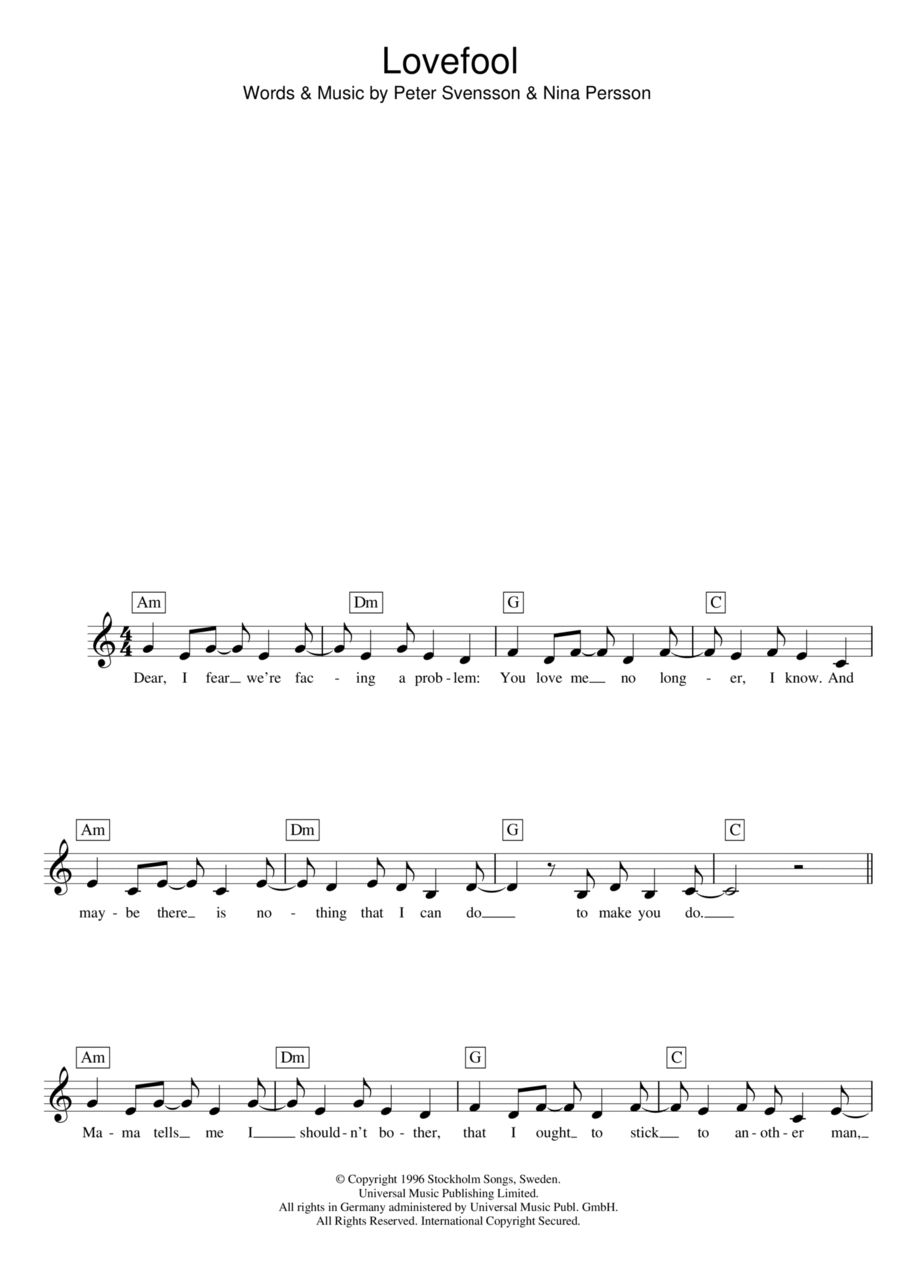 Lovefool Piano scores gallery preview page 1