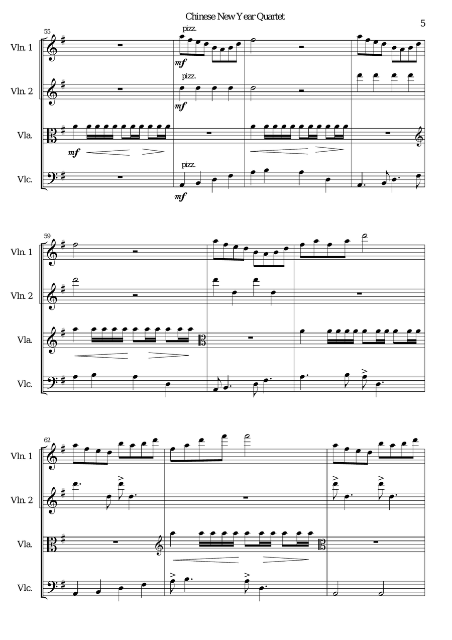 Chinese new year celebration for string quartet String Quartet scores gallery preview page 5