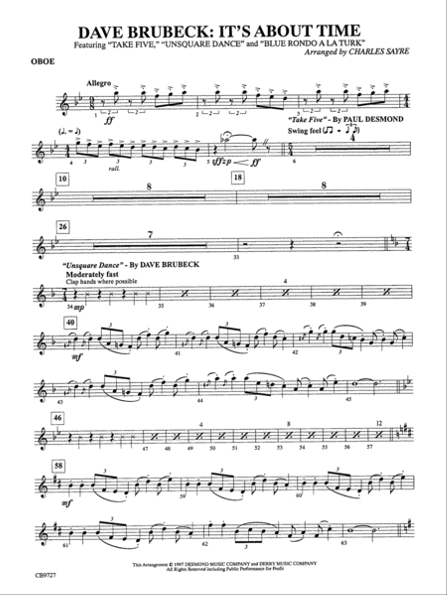 Dave Brubeck: It's About Time: Oboe Concert Band scores gallery preview page 1