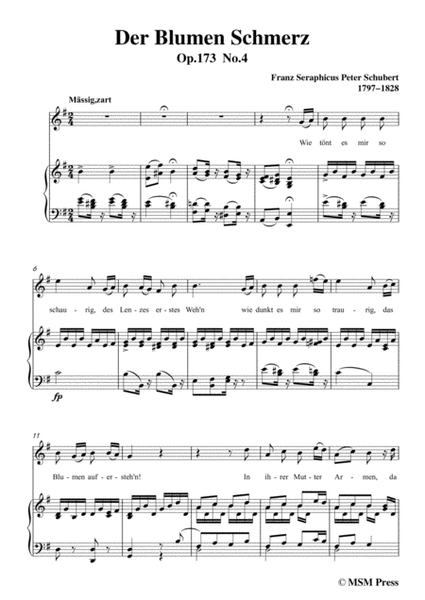 Schubert-Der Blumen Schmerz,Op.173 No.4,in e minor,for Voice&Piano image number null