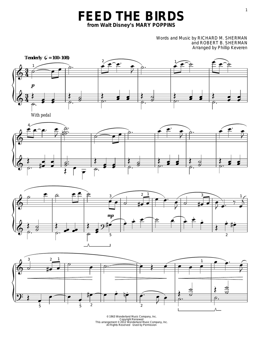 Feed The Birds (Tuppence A Bag) [Classical version] (from Mary Poppins) (arr. Phillip Keveren) Piano Solo scores gallery preview page 1