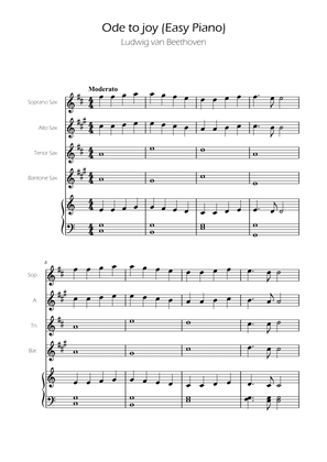 Ode To Joy - Easy Sax Quartet w/ piano accompaniment