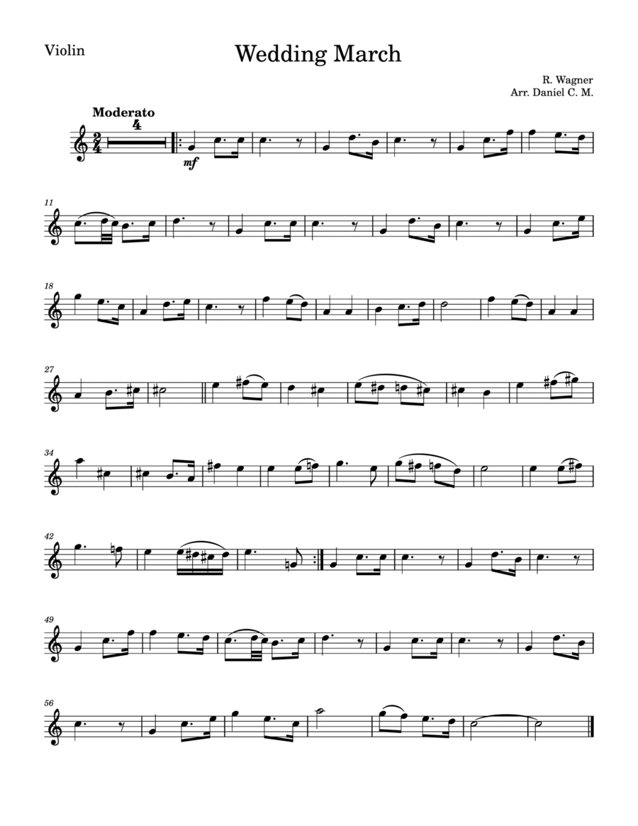 Wedding March by Wagner for violin and piano (easy) Violin Solo scores gallery preview page 1