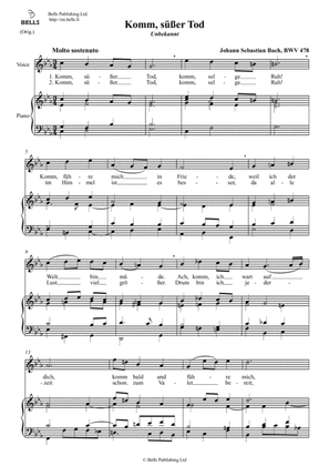 Komm susser Tod, BWV 478 (Original key. C minor)