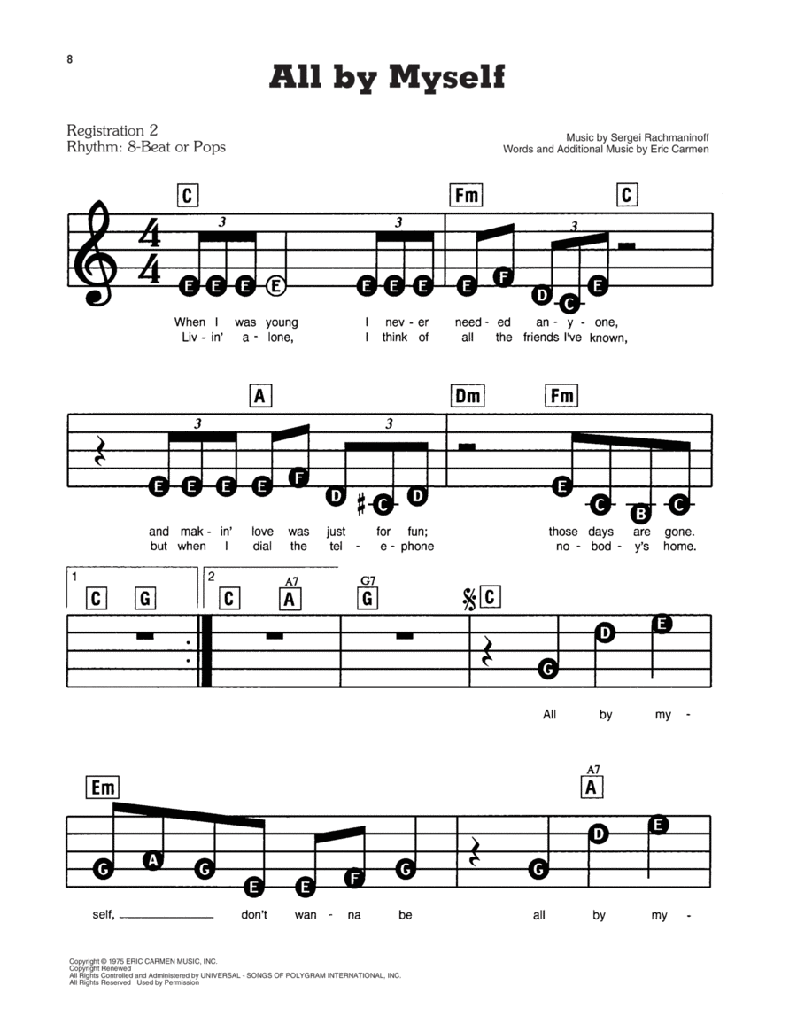 All By Myself Electronic Keyboard scores gallery preview page 1