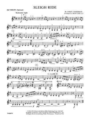 Sleigh Ride: 3rd Violin (Viola [TC])
