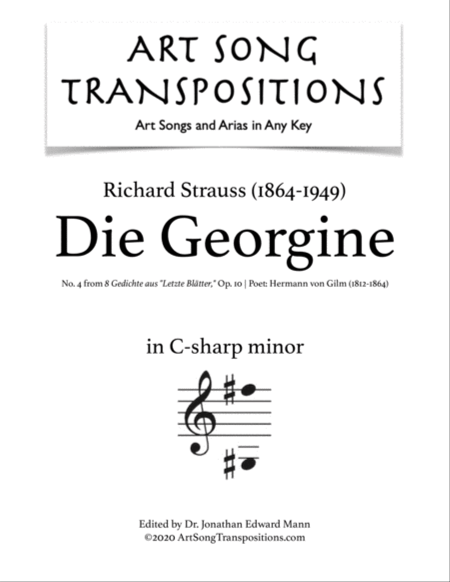 STRAUSS: Die Georgine, Op. 10 no. 4 (transposed to C-sharp minor) Voice scores gallery preview page 1