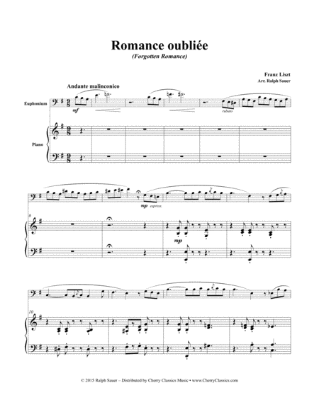 Romance oubliee (Forgotten Romance) for Euphonium & Piano by Franz Liszt Euphonium - Sheet Music