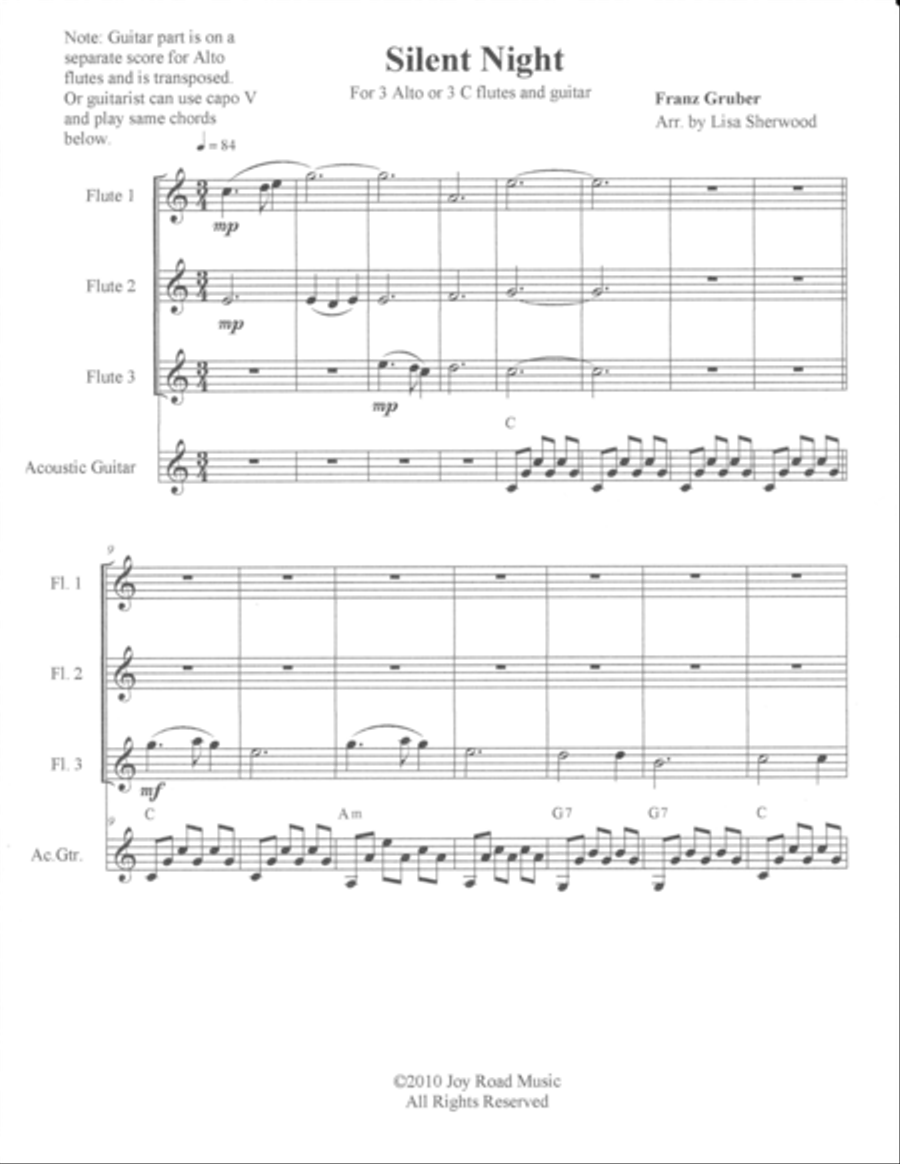 Silent Night Flute Trio with guitar Flute Solo scores gallery preview page 1