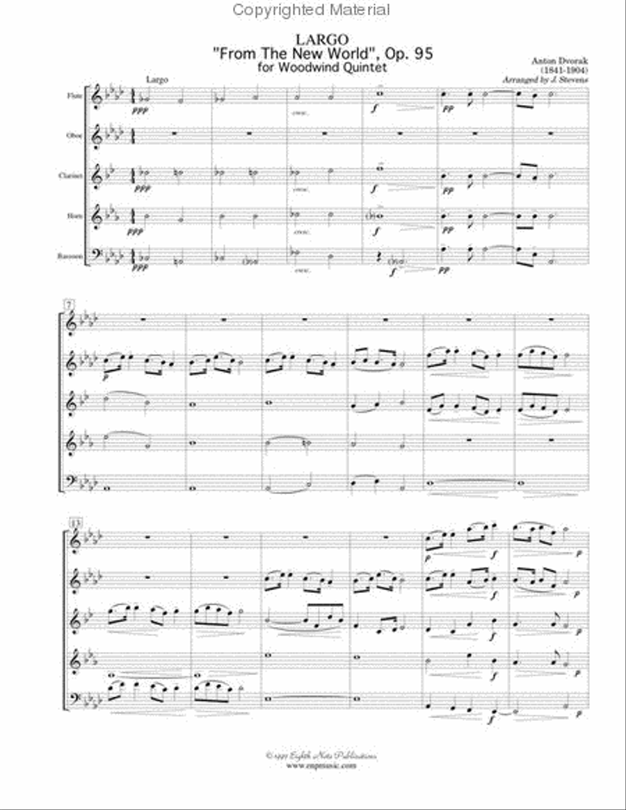 Largo (from New World Symphony) Woodwind Quintet scores gallery preview page 2