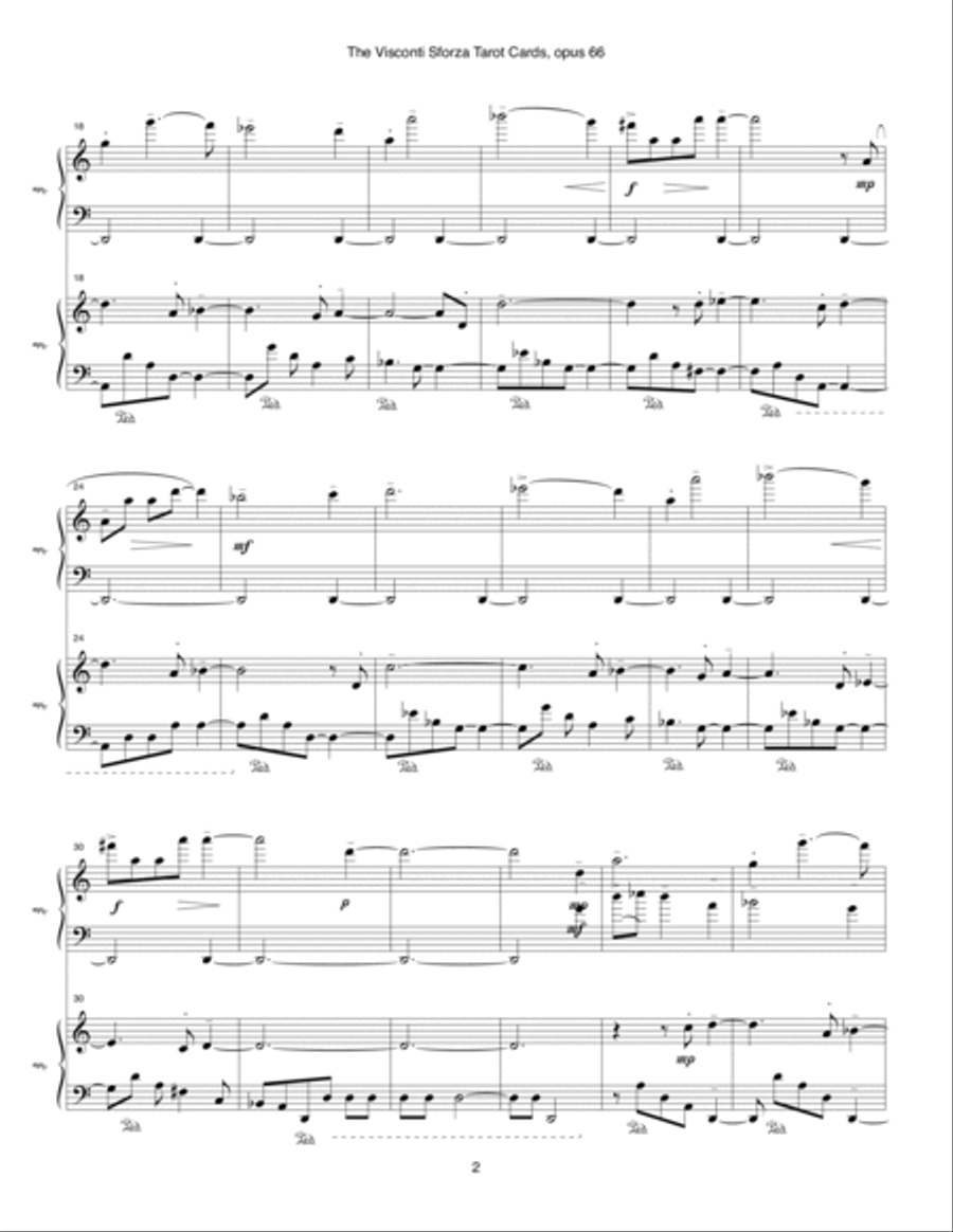 Visconti Sforza Tarot Cards, opus 66 ... Twenty Two Salon Pieces For Two Pianos (1996) 03 La Papessa 2 Pianos, 4-Hands scores gallery preview page 2