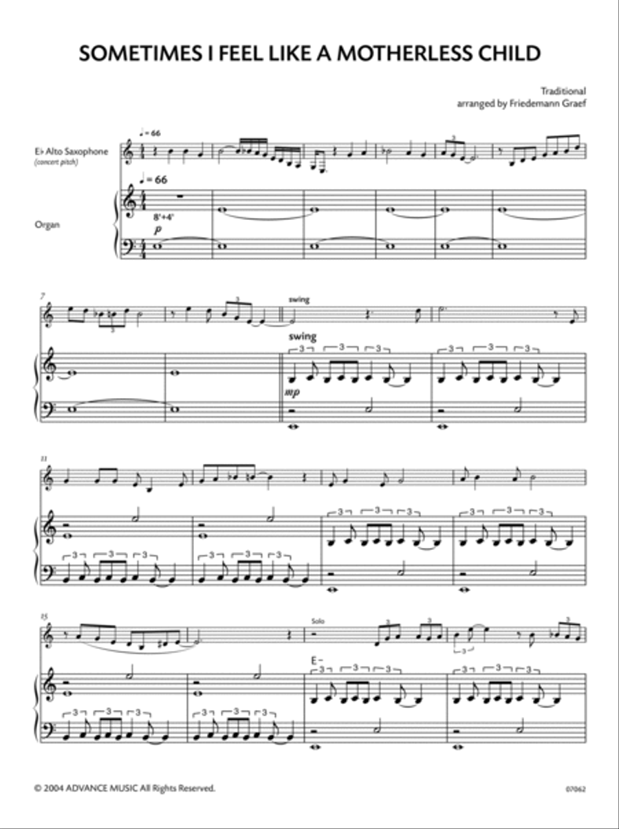 Spirituals for Saxophone -- Sometimes I Feel Like a Motherless Child Small Ensemble scores gallery preview page 2