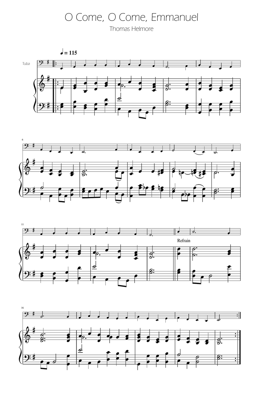 O Come, O Come, Emmanuel - Tuba Solo w/ Piano Tuba scores gallery preview page 1