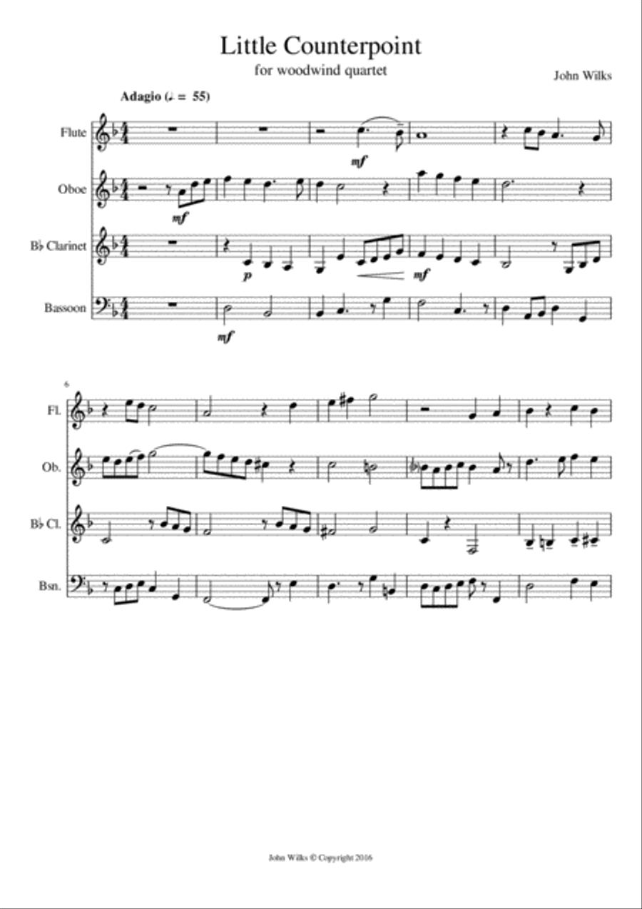 Little Counterpoint arranged for a woodwind quartet Woodwind Quartet scores gallery preview page 1