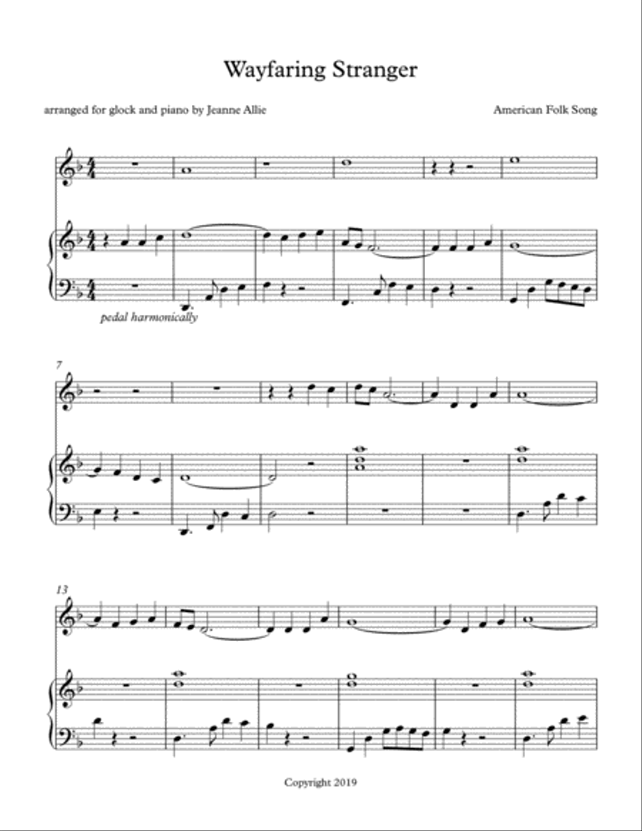 Wayfaring Stranger (glock/piano duet) Glockenspiel scores gallery preview page 1