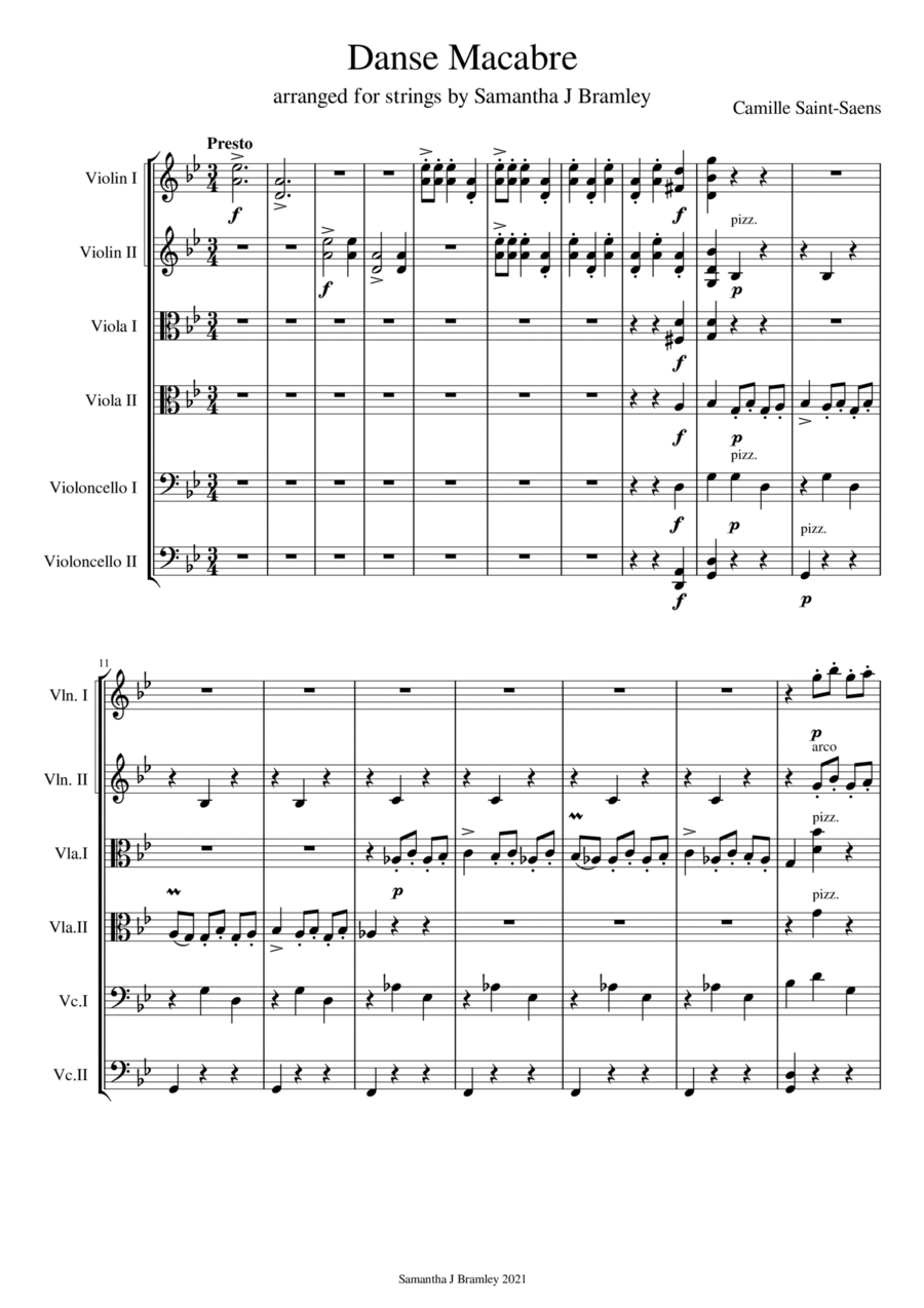 Danse Macabre by Saint-Saens (for string sextet) String Orchestra scores gallery preview page 1
