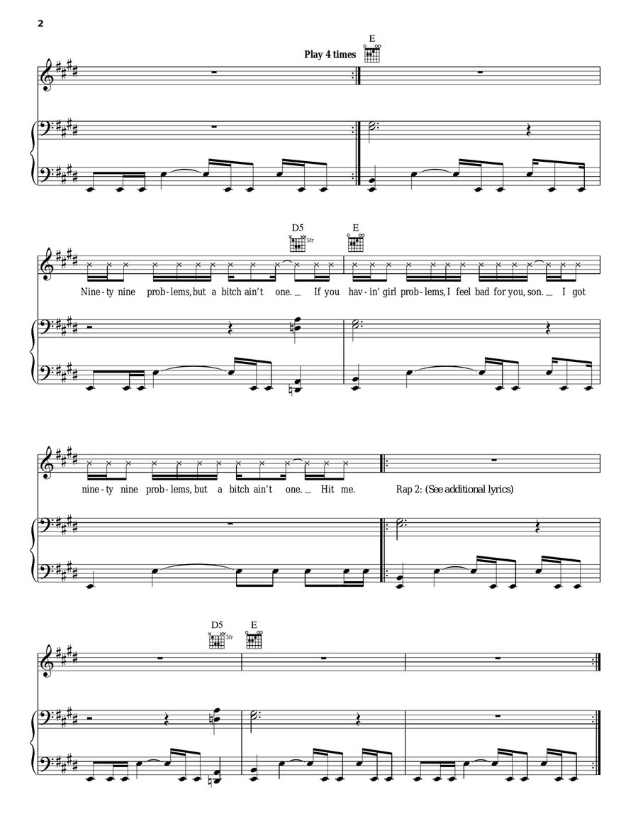 99 Problems Piano, Vocal, Guitar scores gallery preview page 2