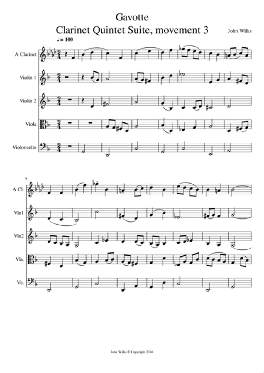Gavotte - Clarinet quintet Clarinet Quintet scores gallery preview page 1