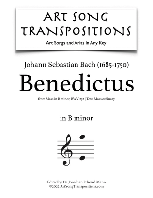Book cover for BACH: Benedictus, BWV 232 (transposed to B minor)